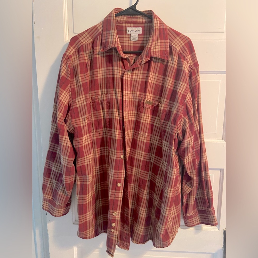 Vintage Carhartt Red and Tan Casual Button Down Shirt
